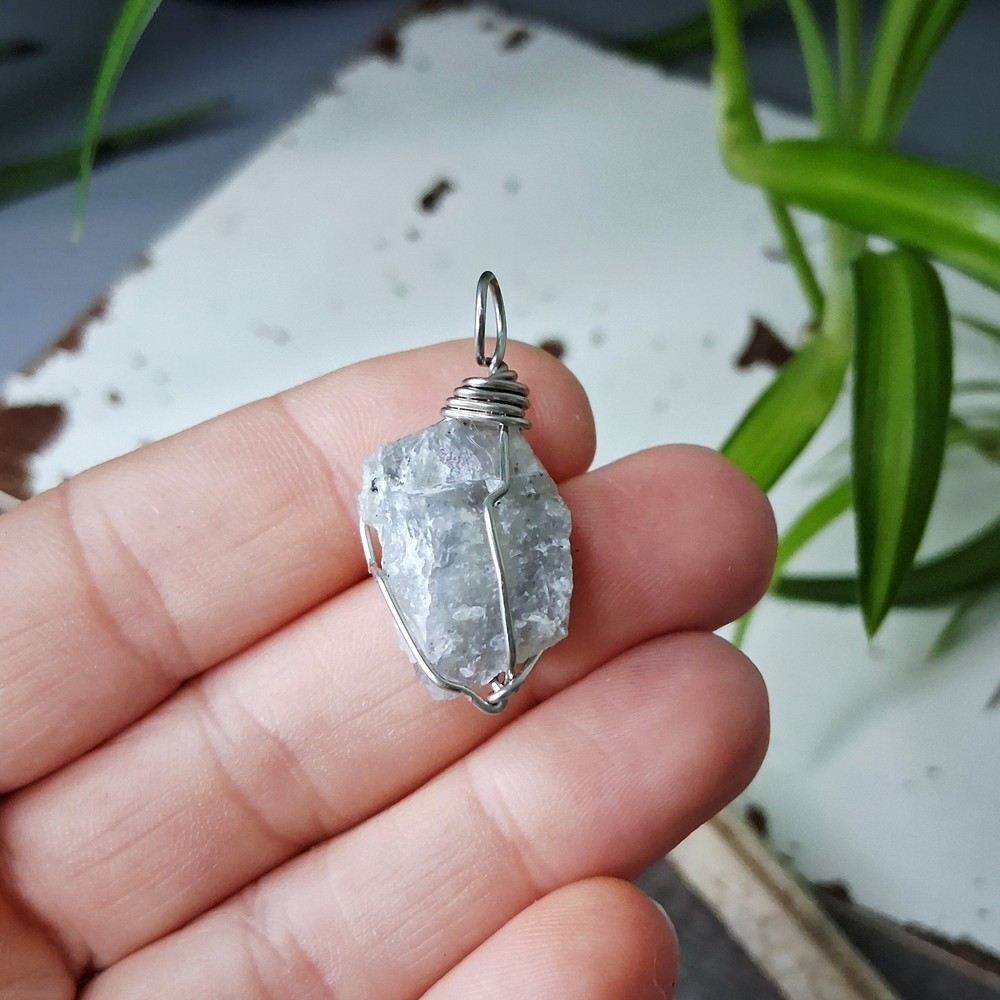 Raw Labradorite Crystal Pendant in Silver Wire